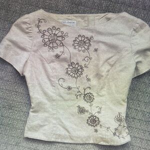 Topshop Cream Floral Embroidered Blouse